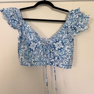 Hill House Alexa Top-  Blue Mosaic Cotton